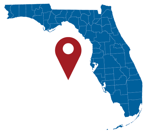Blue florida map with a red pinpoint icon