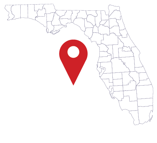 Blue florida map with a red pinpoint icon